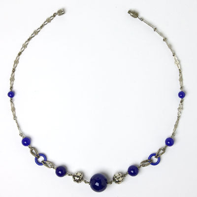 Chrome necklace w/cobalt blue accents